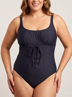 Shape FX Swim Corset Style One Piece Swimsuit Tummy Control Bathing Suit Size 14